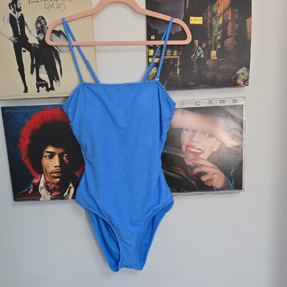 Blue Textured One-Piece Swimsuit with Adjustable Straps